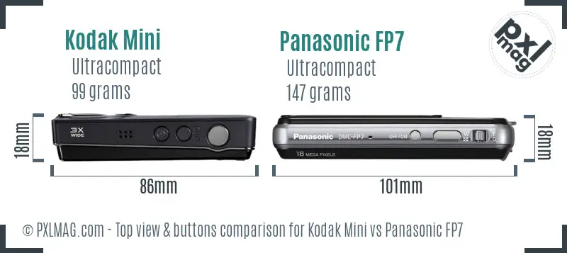 Kodak Mini vs Panasonic FP7 top view buttons comparison