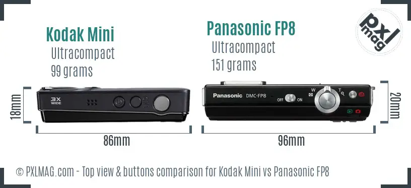 Kodak Mini vs Panasonic FP8 top view buttons comparison