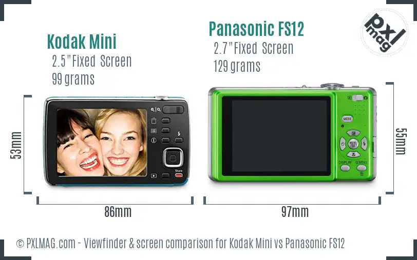 Kodak Mini vs Panasonic FS12 Screen and Viewfinder comparison