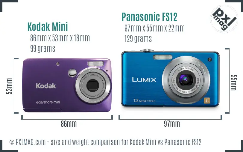 Kodak Mini vs Panasonic FS12 size comparison