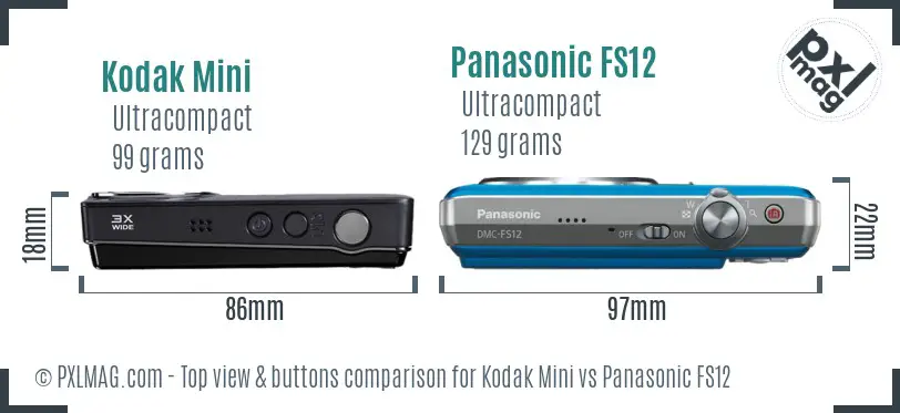 Kodak Mini vs Panasonic FS12 top view buttons comparison