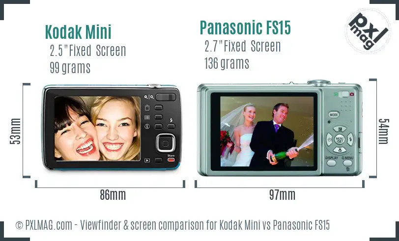 Kodak Mini vs Panasonic FS15 Screen and Viewfinder comparison