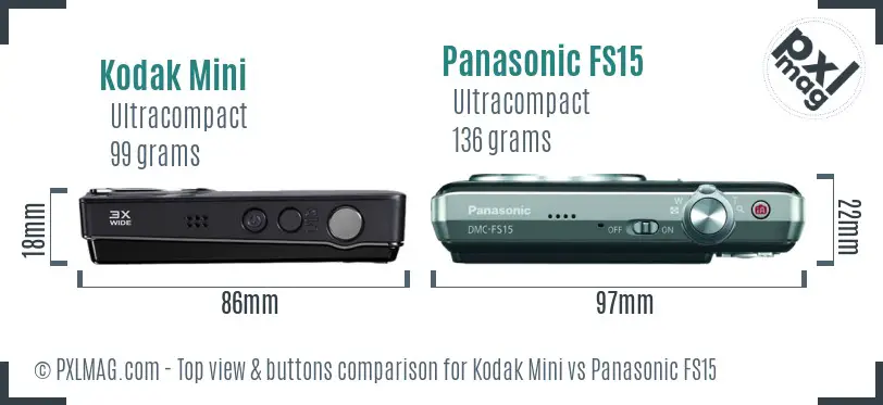 Kodak Mini vs Panasonic FS15 top view buttons comparison