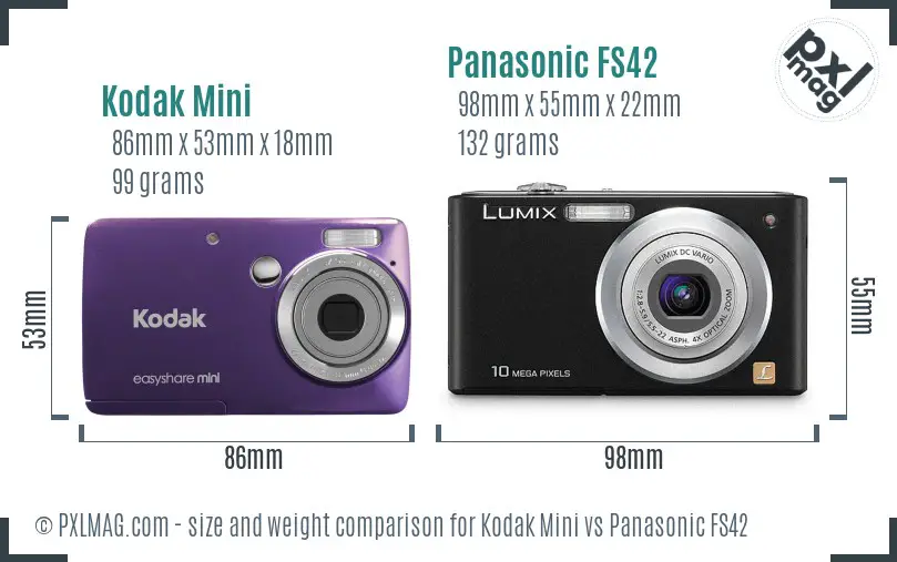 Kodak Mini vs Panasonic FS42 size comparison