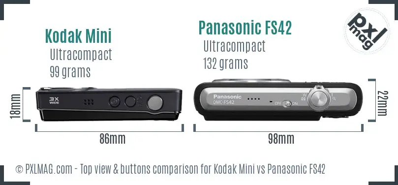 Kodak Mini vs Panasonic FS42 top view buttons comparison