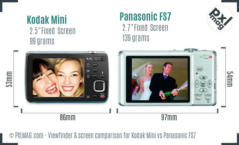 Kodak Mini vs Panasonic FS7 Screen and Viewfinder comparison