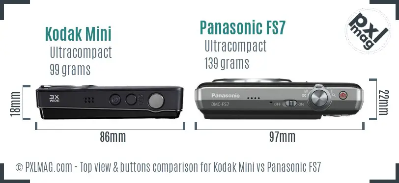 Kodak Mini vs Panasonic FS7 top view buttons comparison