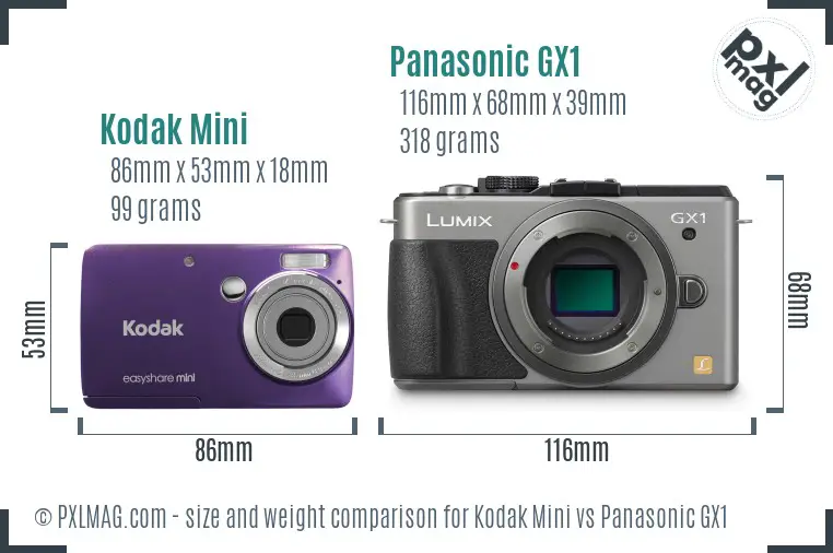 Kodak Mini vs Panasonic GX1 size comparison