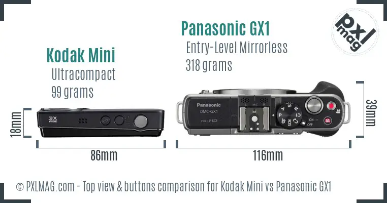 Kodak Mini vs Panasonic GX1 top view buttons comparison
