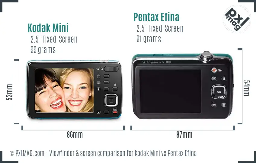 Kodak Mini vs Pentax Efina Screen and Viewfinder comparison