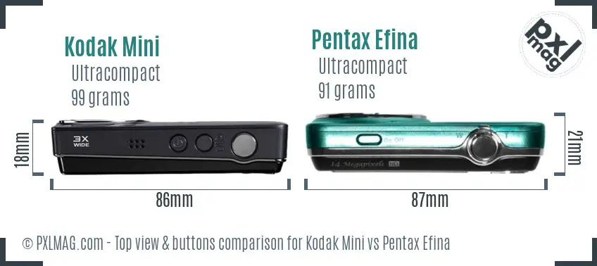 Kodak Mini vs Pentax Efina top view buttons comparison