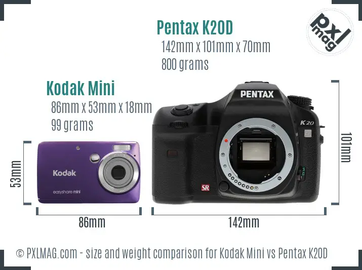 Kodak Mini vs Pentax K20D size comparison