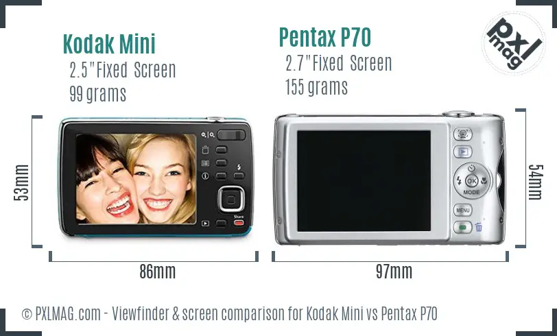 Kodak Mini vs Pentax P70 Screen and Viewfinder comparison
