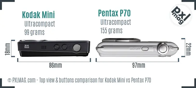 Kodak Mini vs Pentax P70 top view buttons comparison