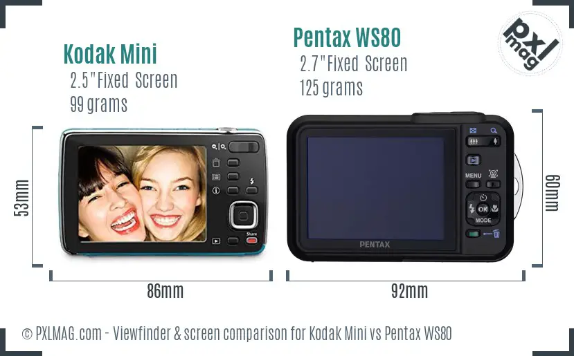 Kodak Mini vs Pentax WS80 Screen and Viewfinder comparison
