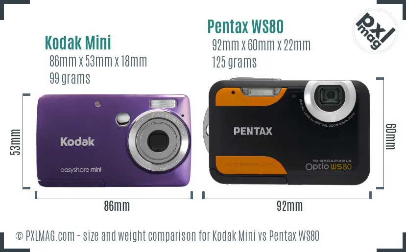 Kodak Mini vs Pentax WS80 size comparison