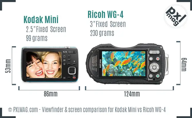 Kodak Mini vs Ricoh WG-4 Screen and Viewfinder comparison