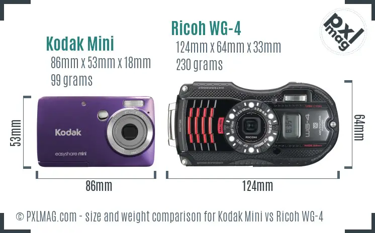 Kodak Mini vs Ricoh WG-4 size comparison