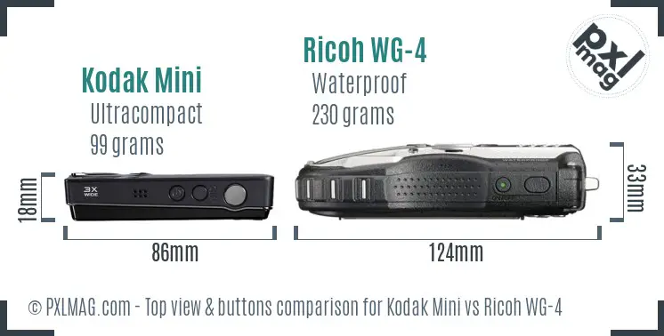 Kodak Mini vs Ricoh WG-4 top view buttons comparison