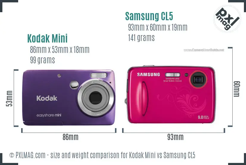 Kodak Mini vs Samsung CL5 size comparison