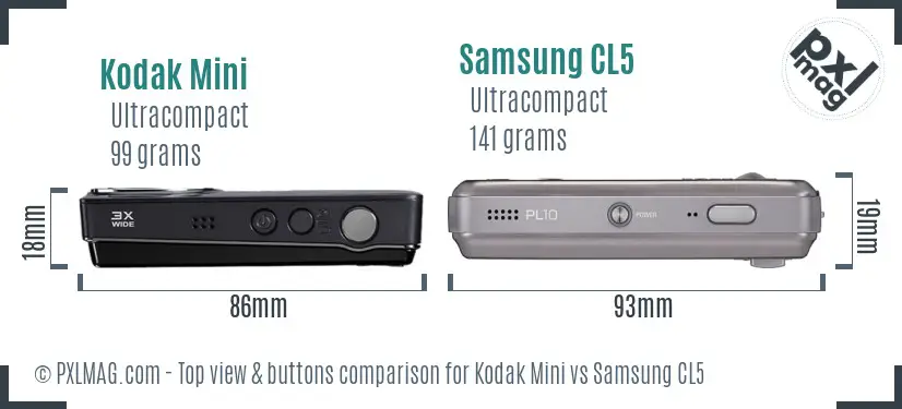 Kodak Mini vs Samsung CL5 top view buttons comparison
