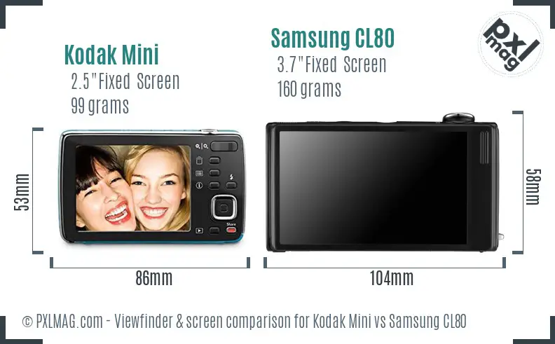 Kodak Mini vs Samsung CL80 Screen and Viewfinder comparison