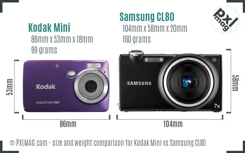 Kodak Mini vs Samsung CL80 size comparison