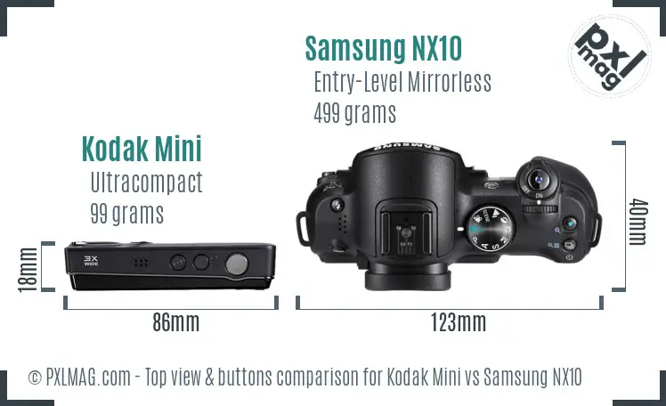 Kodak Mini vs Samsung NX10 top view buttons comparison