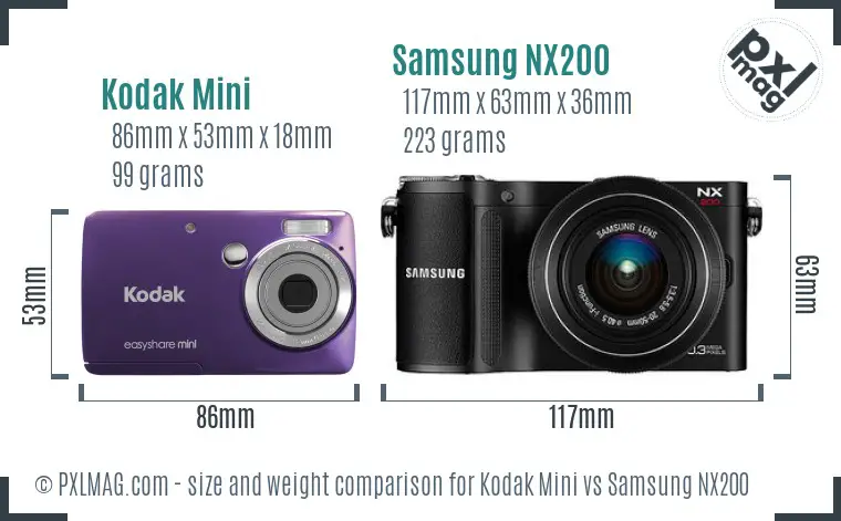 Kodak Mini vs Samsung NX200 size comparison