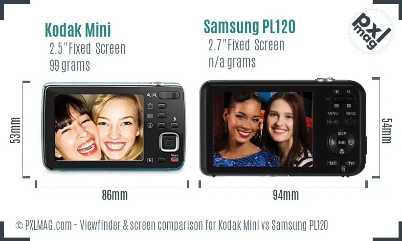 Kodak Mini vs Samsung PL120 Screen and Viewfinder comparison