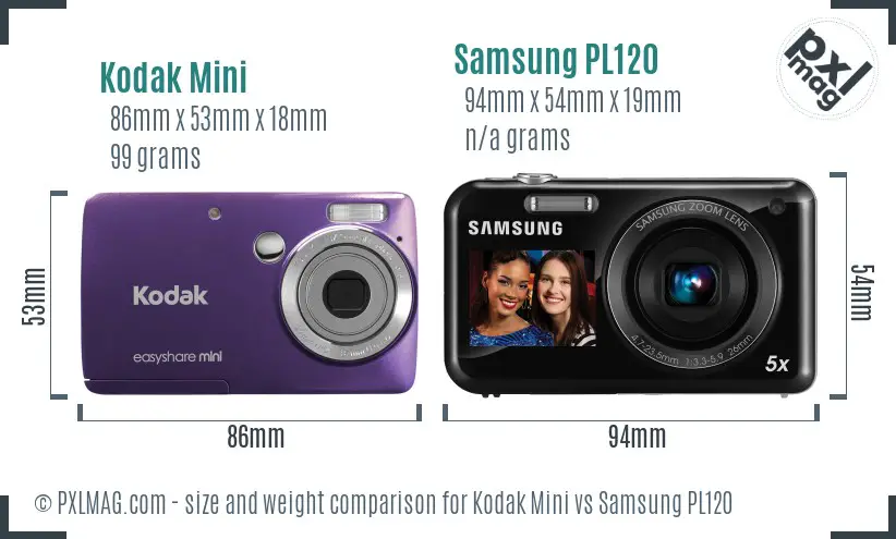 Kodak Mini vs Samsung PL120 size comparison