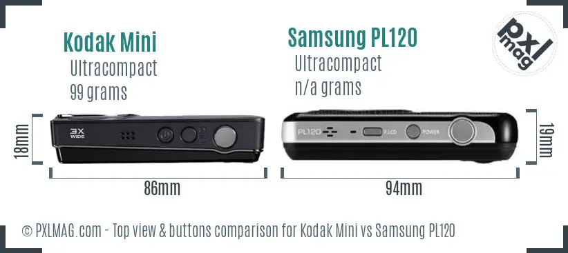Kodak Mini vs Samsung PL120 top view buttons comparison