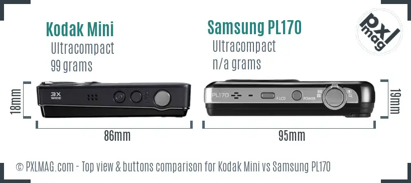 Kodak Mini vs Samsung PL170 top view buttons comparison