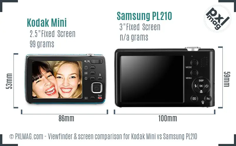 Kodak Mini vs Samsung PL210 Screen and Viewfinder comparison Kodak Mini vs Samsung PL210 Screen and Viewfinder comparison