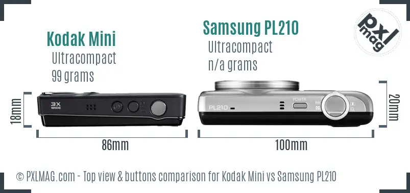 Kodak Mini vs Samsung PL210 top view buttons comparison Kodak Mini vs Samsung PL210 top view buttons comparison
