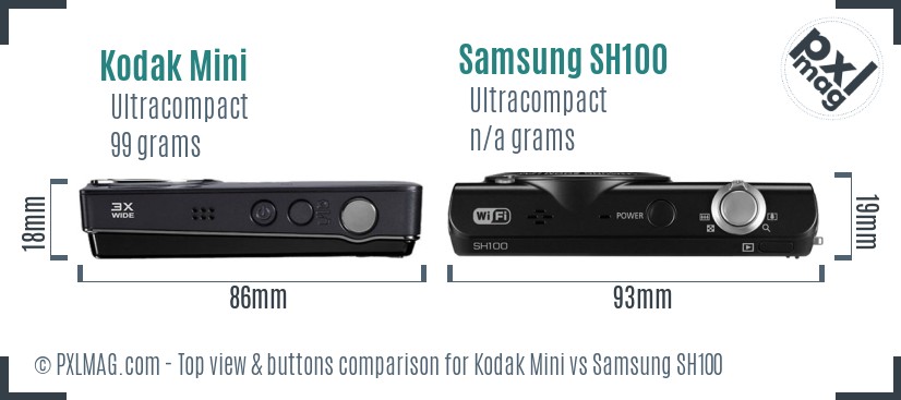 Kodak Mini vs Samsung SH100 top view buttons comparison