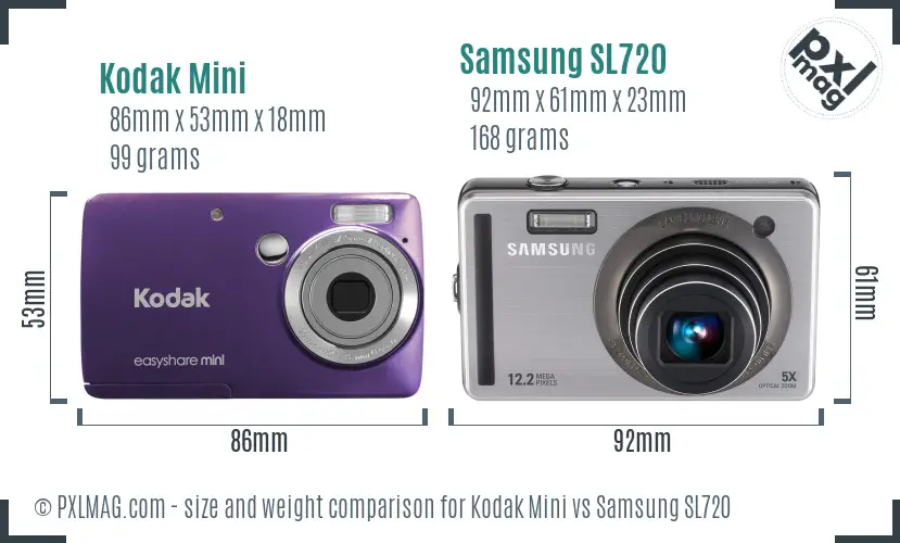 Kodak Mini vs Samsung SL720 size comparison