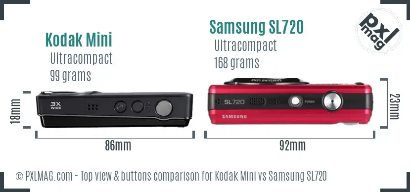 Kodak Mini vs Samsung SL720 top view buttons comparison