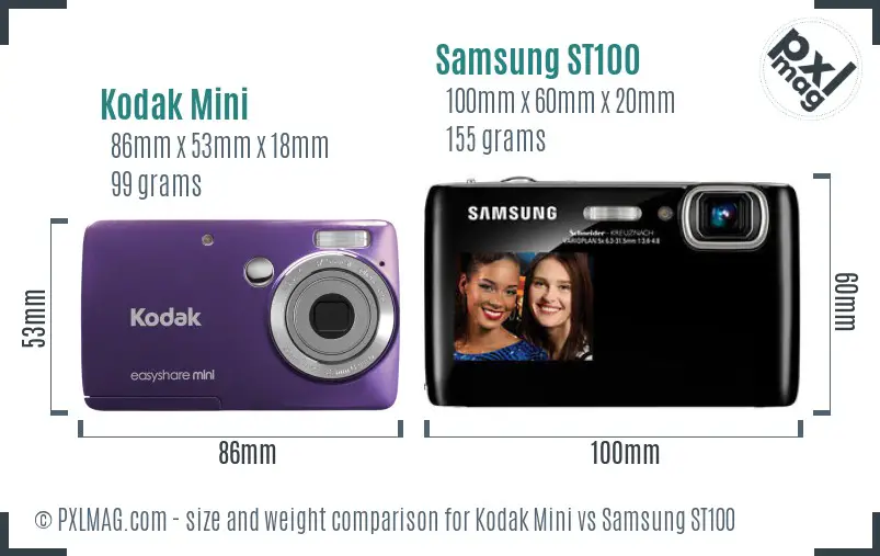 Kodak Mini vs Samsung ST100 size comparison