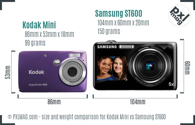 Kodak Mini vs Samsung ST600 size comparison