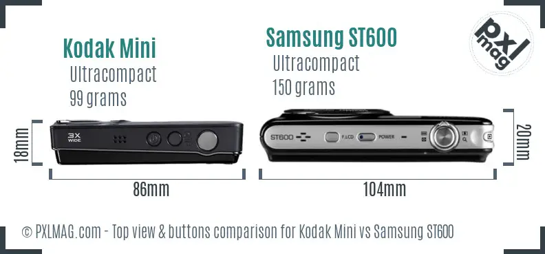 Kodak Mini vs Samsung ST600 top view buttons comparison