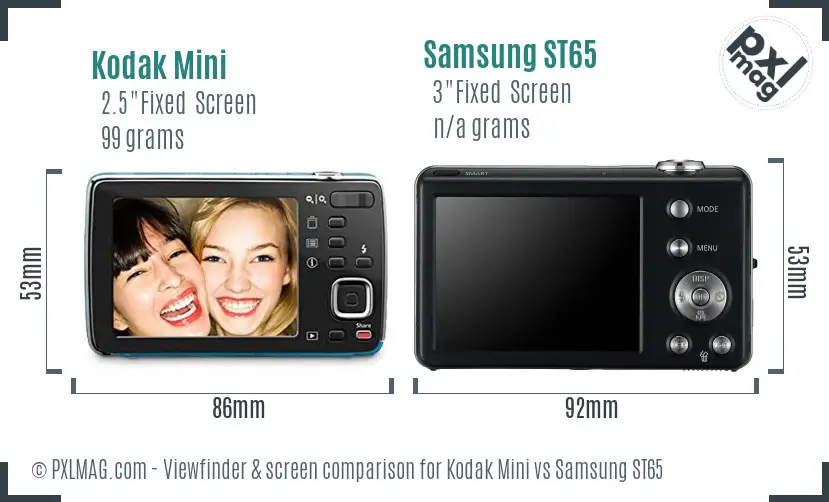 Kodak Mini vs Samsung ST65 Screen and Viewfinder comparison