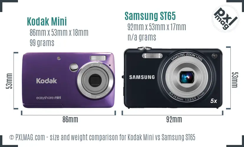 Kodak Mini vs Samsung ST65 size comparison