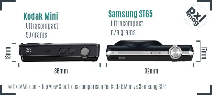 Kodak Mini vs Samsung ST65 top view buttons comparison