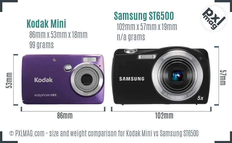 Kodak Mini vs Samsung ST6500 size comparison