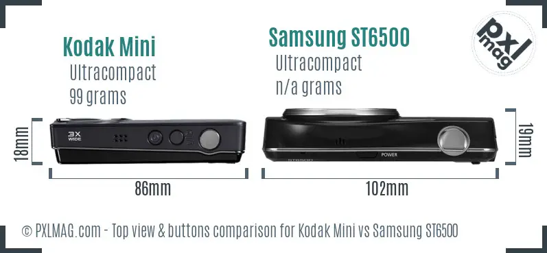 Kodak Mini vs Samsung ST6500 top view buttons comparison