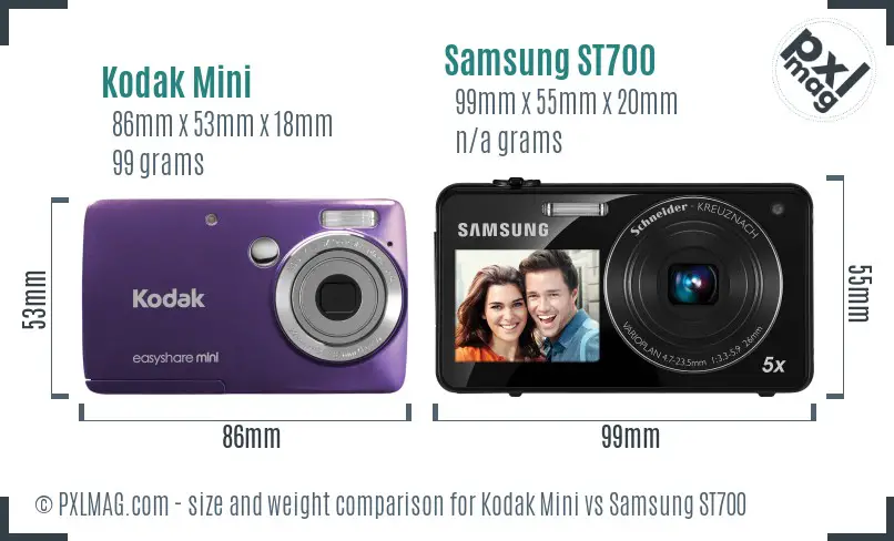 Kodak Mini vs Samsung ST700 size comparison