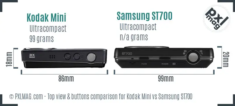 Kodak Mini vs Samsung ST700 top view buttons comparison