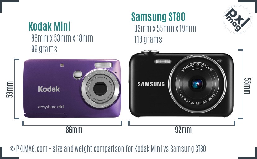 Kodak Mini vs Samsung ST80 size comparison