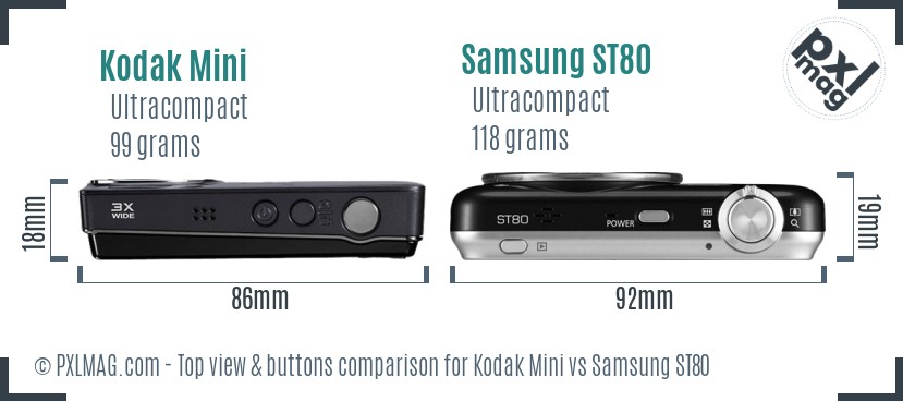 Kodak Mini vs Samsung ST80 top view buttons comparison